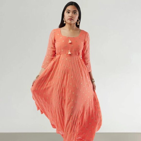 Orange Banarasi Georgette Anarkali | Muvvas Boutique - Picture 5 of 6